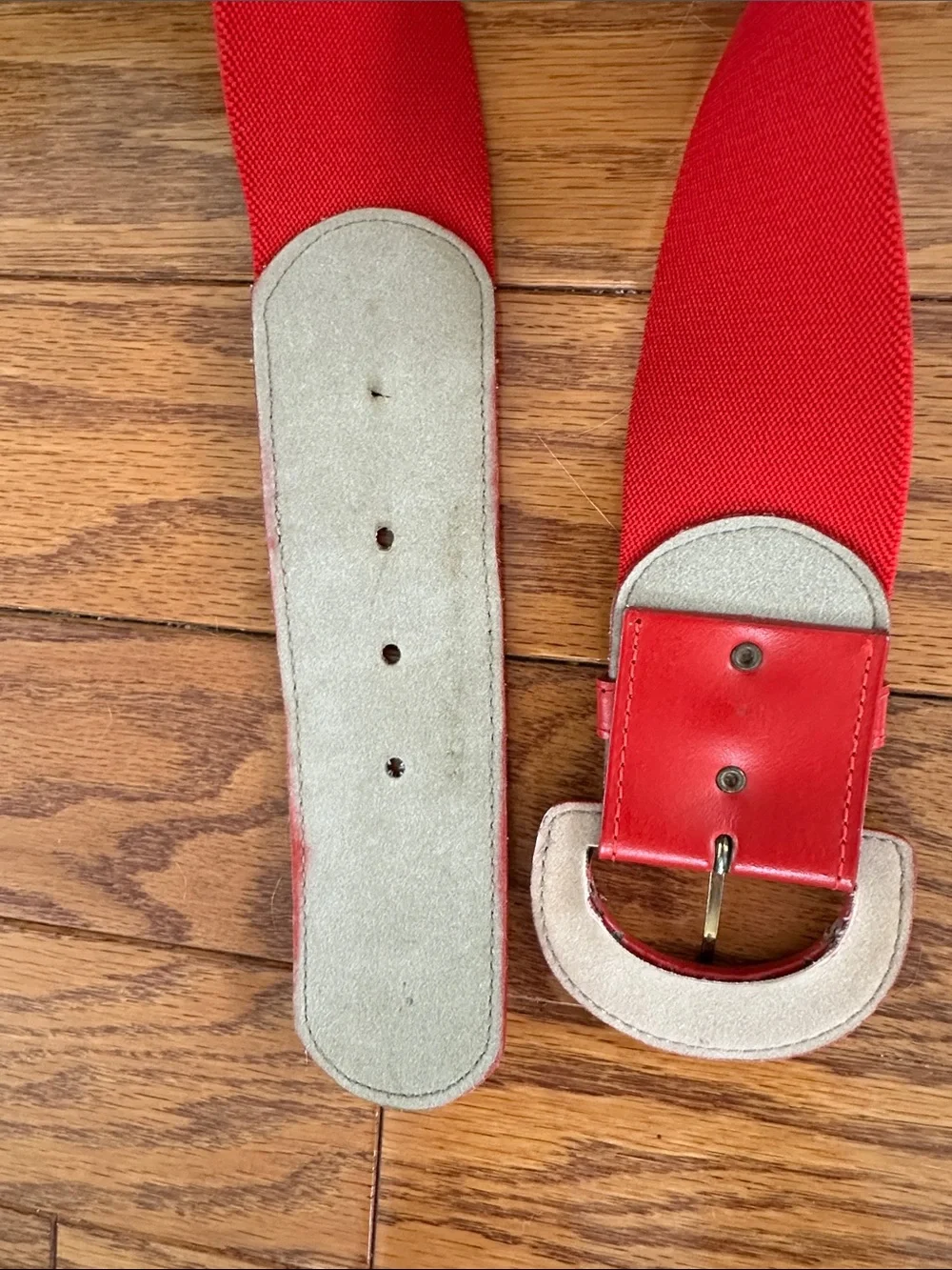 Vintage Wide‎ Red Elastic Waistband Belt with Padded Round Buckle